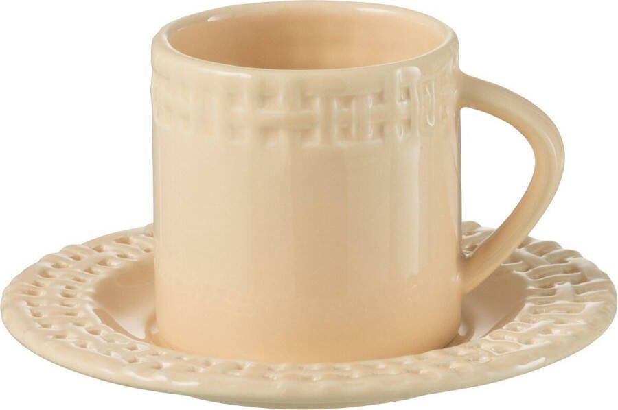 J-Line kopje + schoteltje keramiek perzik 12 stuks woonaccessoires