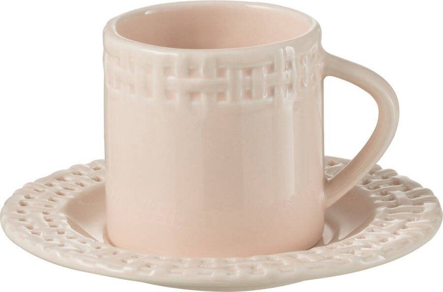 J-Line kopje + schoteltje keramiek roze 12 stuks woonaccessoires