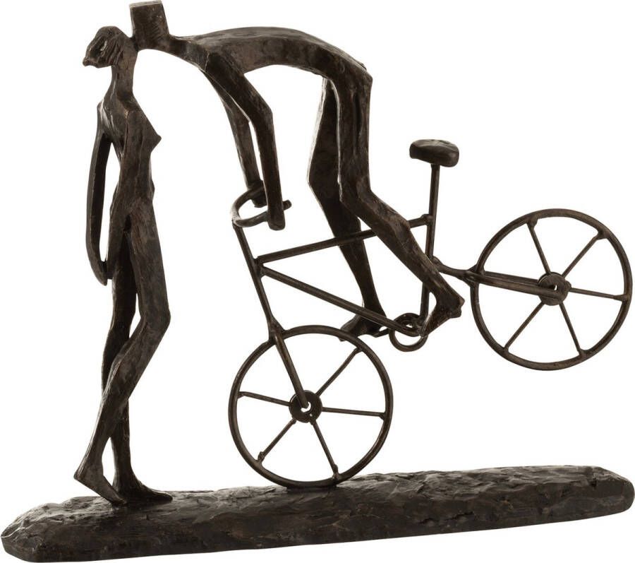 J-Line Koppel Kus Op Fiets decoratie beeld & figuren polyresin donkerbruin woonaccessoires