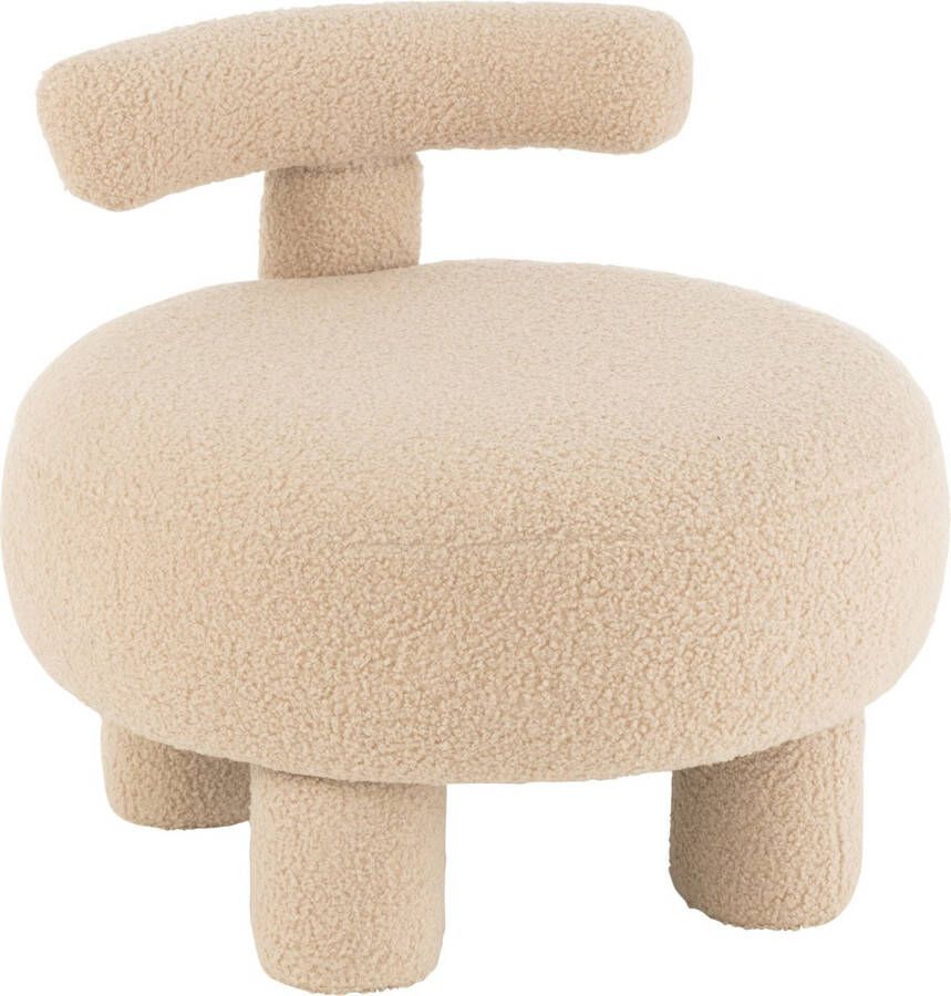 J-Line Kruk Rond Met Rugleuning Bouclé Warm Beige