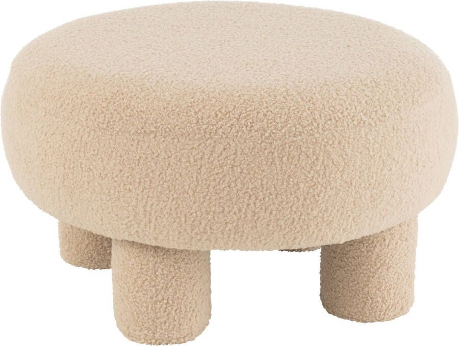 J-Line kruk Rond Teddy Voeten Bouclé textiel beige