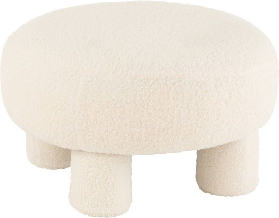 J-Line kruk Rond Teddy voeten Bouclé textiel wit