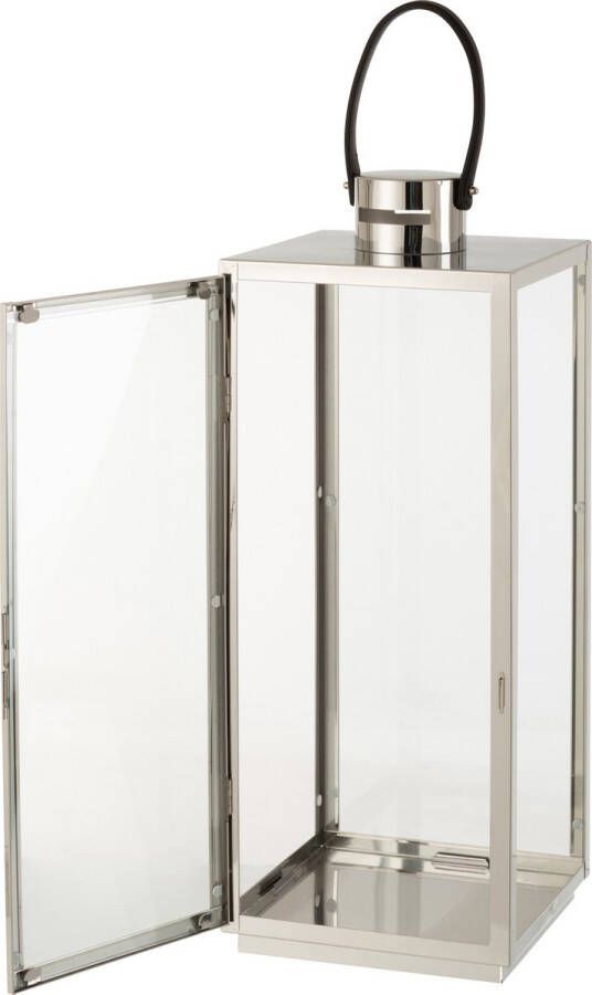 J-Line Lantaarn Vierkant Metaal Glas Zilver Afmeting: L22xB21xH66 cm