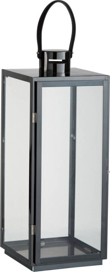 J-Line Lantaarn Vierkant Metaal Glas Zwarte Metalen Lantaarn Hoogte Lengte 23xB21xHoogte 65 cm