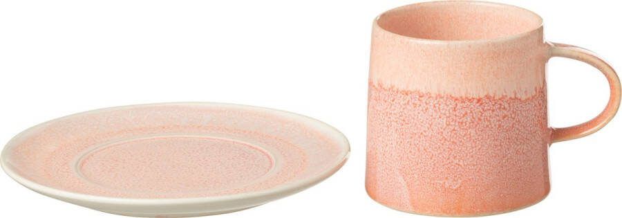 J-Line Lara mok + bordje porselein zalm 4 stuks