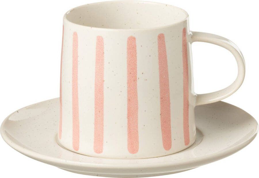 J-Line kop + schoteltje Lijn porselein roze 4 stuks
