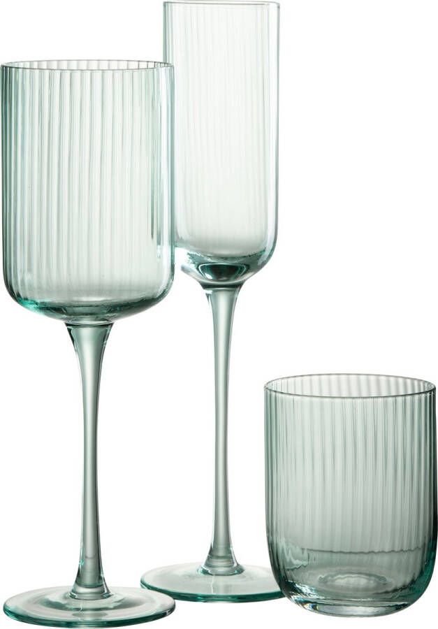 J-Line Louise champagneglas glas transparant & groen 6 stuks woonaccessoires