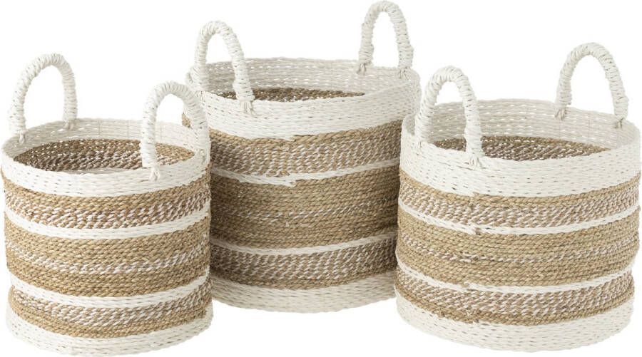 J-Line Set Van Drie Manden Caro Raffia Wit|Naturel