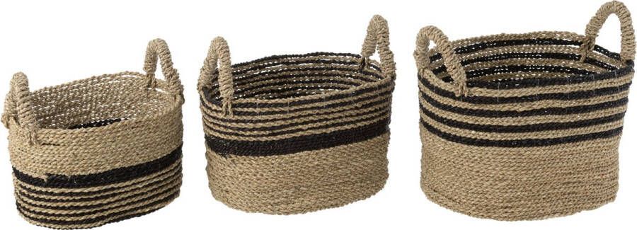 J-Line Set Van Drie Manden Aline Raffia Zwart|Naturel
