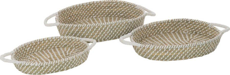 J-Line Set Van 3 Mand Ovaal Handvatten Stro Naturel|Wit