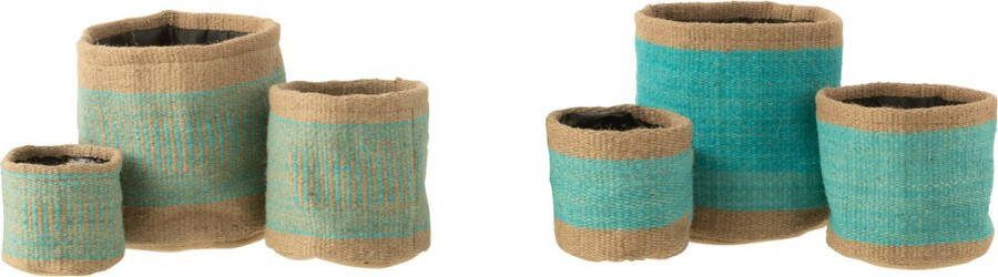 J-Line Mand Rond+Band Jute Naturel Azuur Large Assortiment Van 2