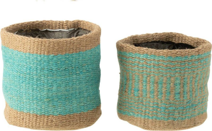 J-Line mand Rond + Band jute naturel|azuur XS|S 2 stuksv