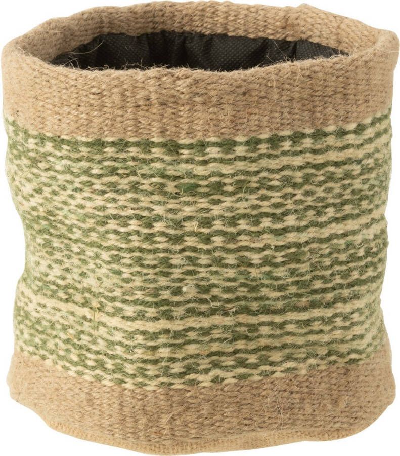 J-Line mand Rond + Band jute naturel|groen medium 2 stuks