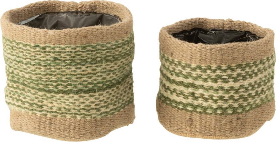 J-Line mand Rond + Band jute naturel groen XS S 2 stuks