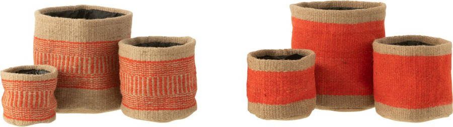 J-Line Mand Rond+Band Jute Naturel Oranje Large Assortiment Van 2