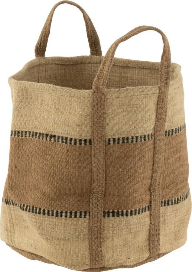 J-Line Mand Rond Handvaten Jute Naturel Beige