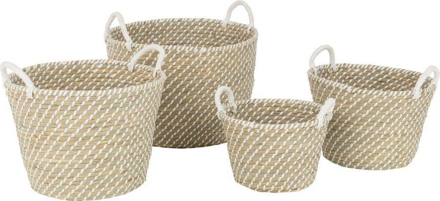 J-Line Set Van 4 Mand Rond Handvatten Stro Naturel|Wit