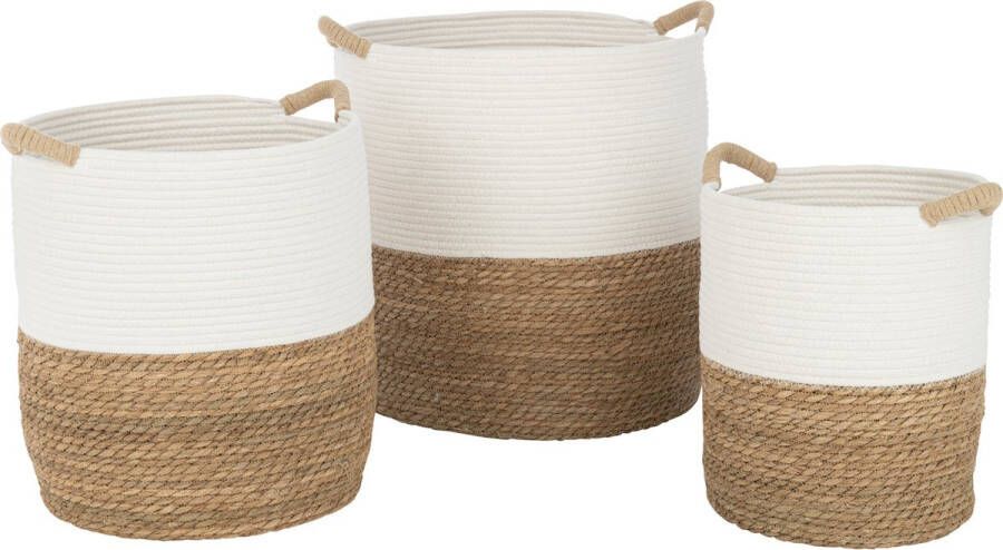 J-Line Set Van 3 Mand Rond Handvatten Textiel Wit Naturel