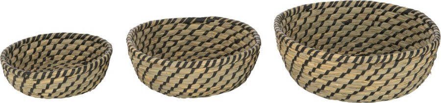 J-Line Set Van 3 Mand Rond Stro Naturel|Zwart