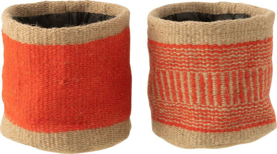 J-Line mand Rond Met Handvaten jute naturel|oranje