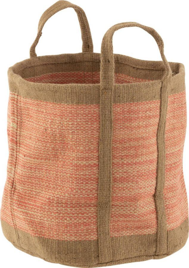 J-Line Mand Rond Met Handvaten Jute Naturel Roze