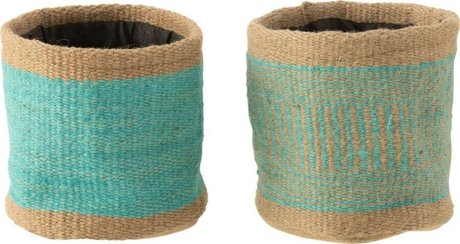 J-Line Mand Rond+Band Jute Naturel Azuur Medium Assortiment Van 2
