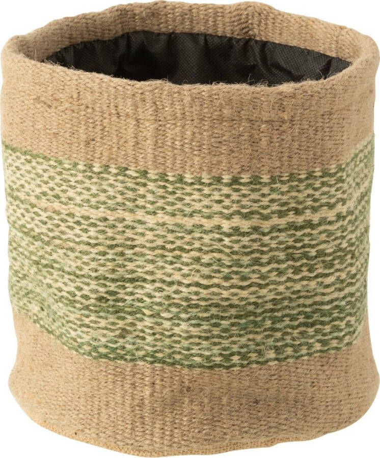 J-Line mand Rond + Band jute naturel|groen large 2 stuks