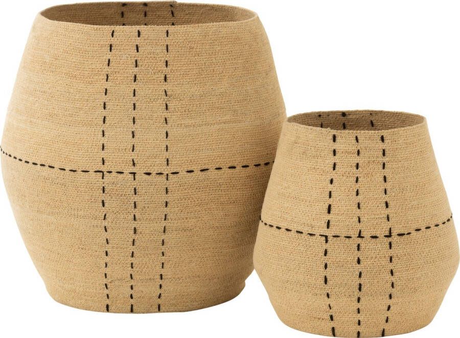 J-Line Set Van 2 Mand Stippellijnen Zeegras Naturel|Zwart