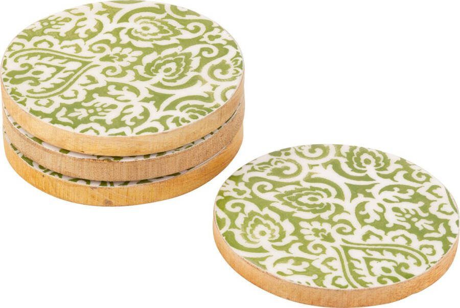 J-Line onderzetter Patroon hout groen|wit 4 stuks