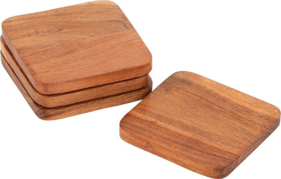 J-Line onderzetter Vierkant Acacia hout naturel 4 stuks