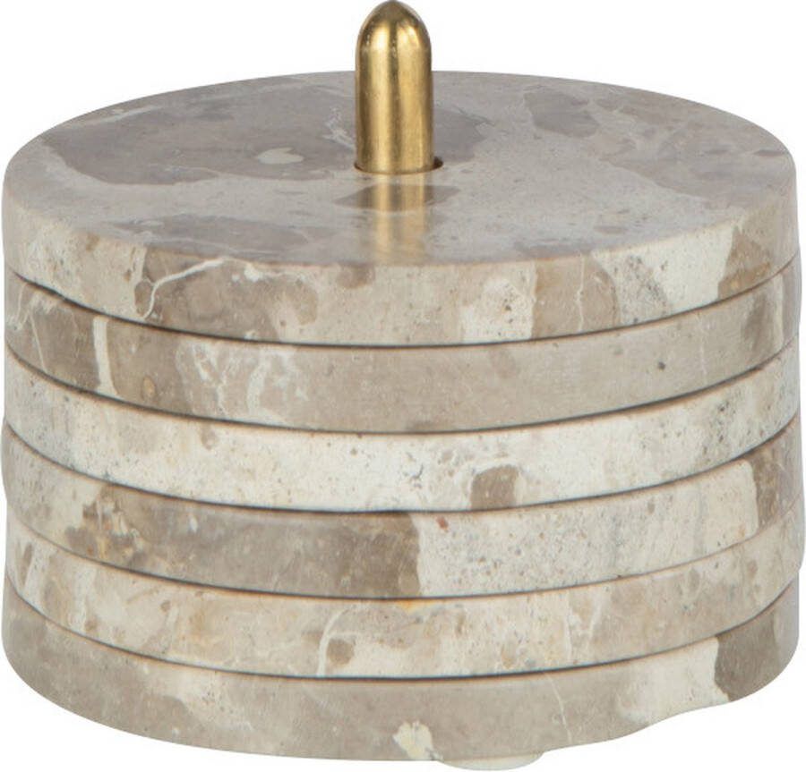 J-Line onderzetter + voet Rond Marmer steen beige 6 stuks