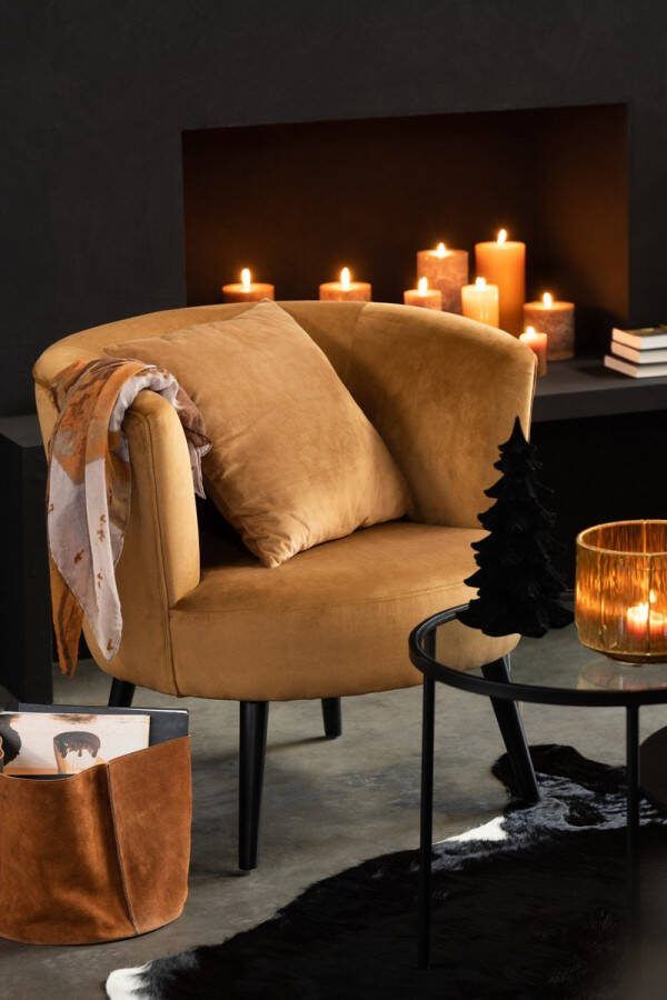J-Line opbergmand Rond leder textiel cognac