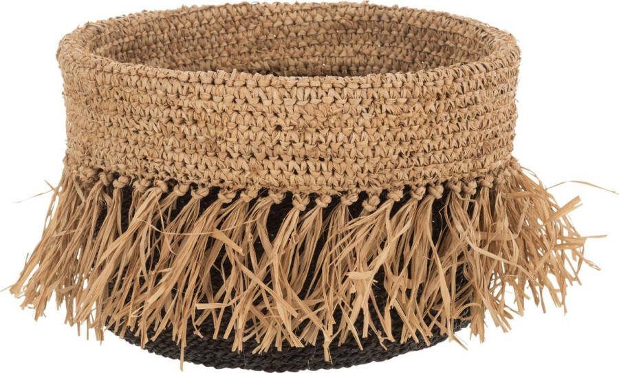 J-Line Opbergmand Woonaccessoires Eve Raffia Zeegras Naturel Zwart