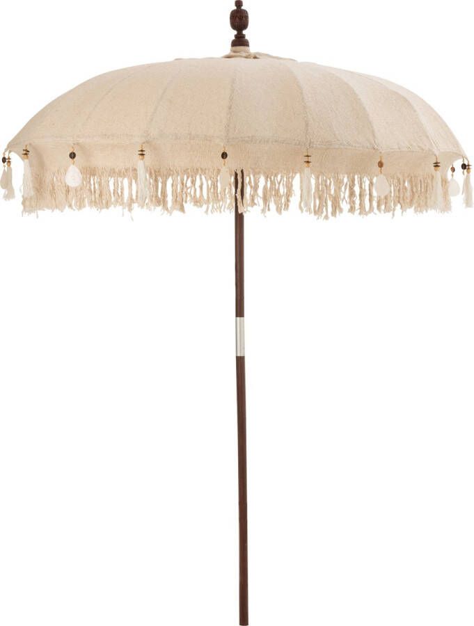 J-Line Parasol Voet Kwastjes Schelpen Beige Hout Donker Bruin Large