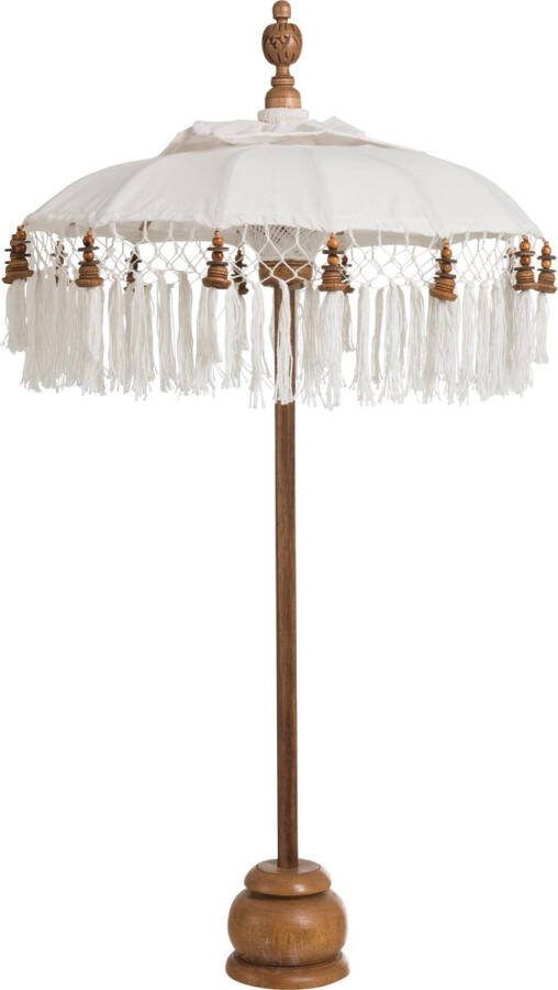 J-Line Parasol + Voet + Kwast katoen hout wit bruin small