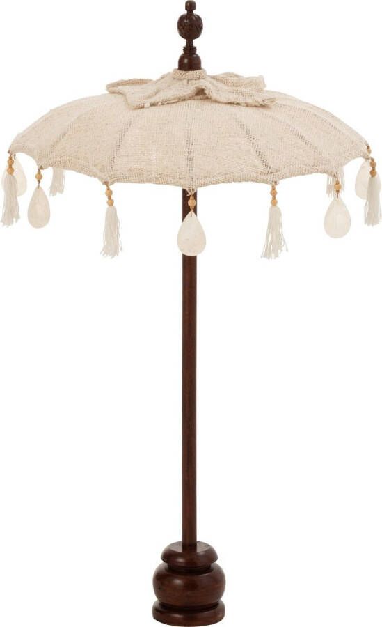 J-Line parasol + voet Kwastjes Schelpen hout beige donkerbruin small