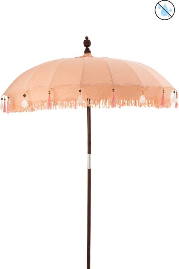 J-Line parasol + voet Kwastjes Schelpen hout beige donkerbruin small