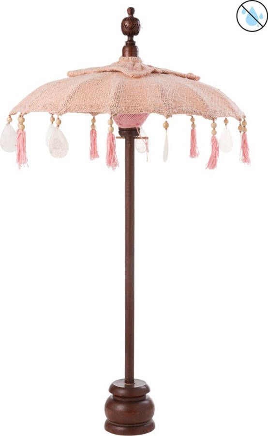 J-Line parasol + Voet Kwastjes Schelpen hout zalm donkerbruin small