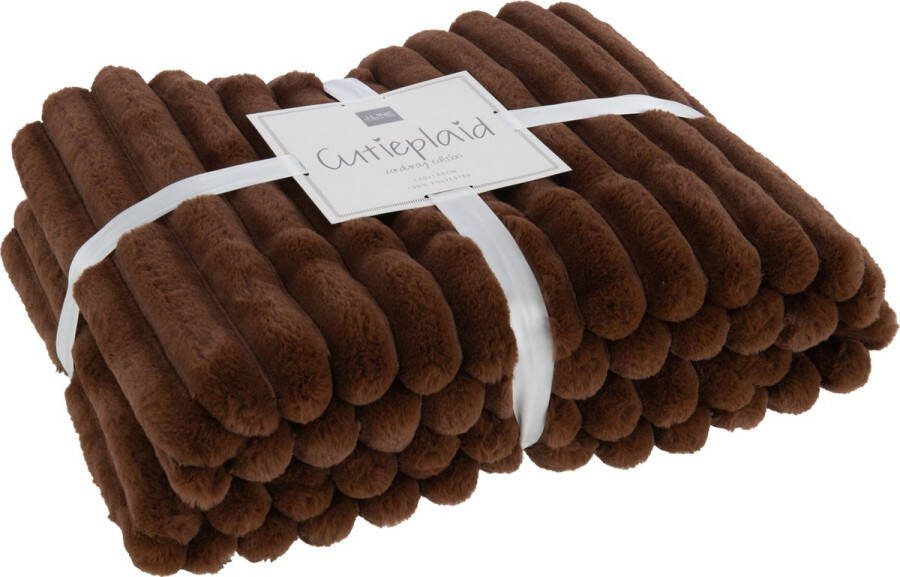 J-Line Plaid corduroy polyester chocolade 180 x 130 cm woonaccessoires