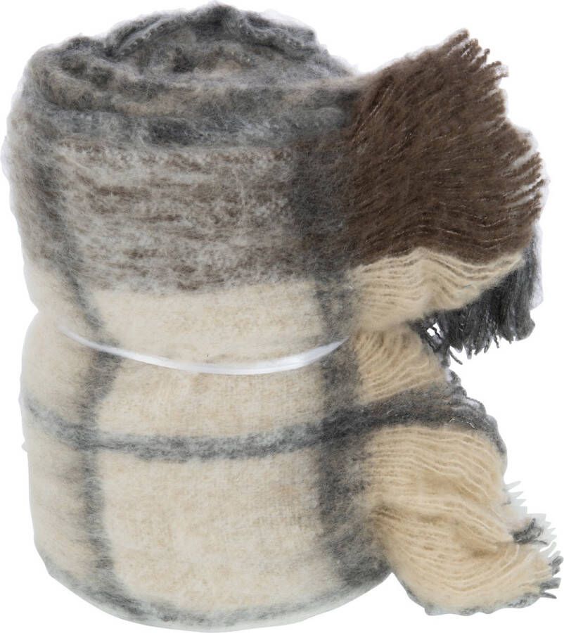 J-Line Plaid geruit polyester beige 180 x 130 cm woonaccessoires