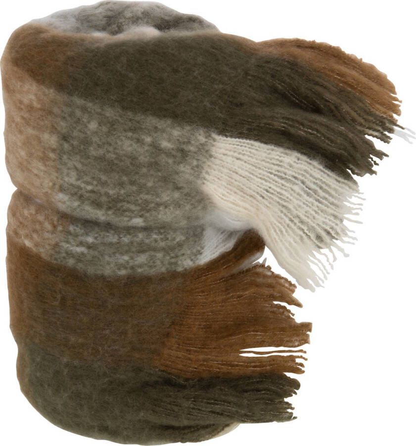 J-Line Plaid geruit polyester bruin & beige 180 x 130 cm woonaccessoires