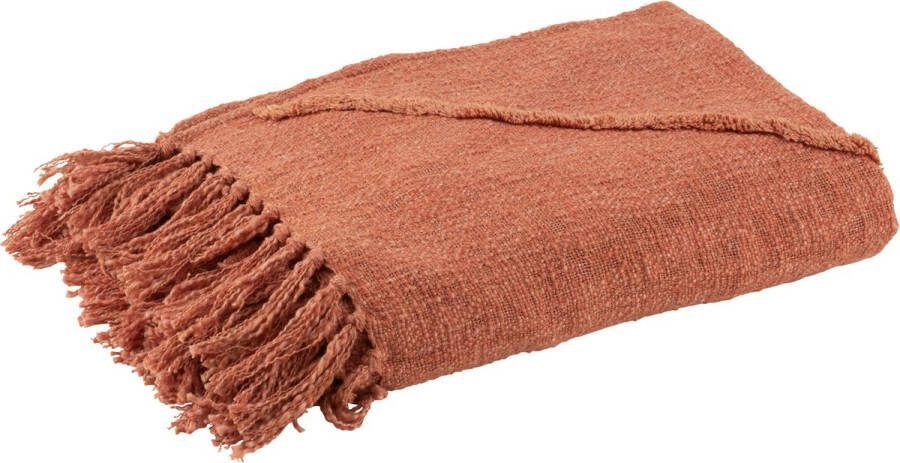 J-Line Plaid katoen terracotta 190 x 56 cm woonaccessoires