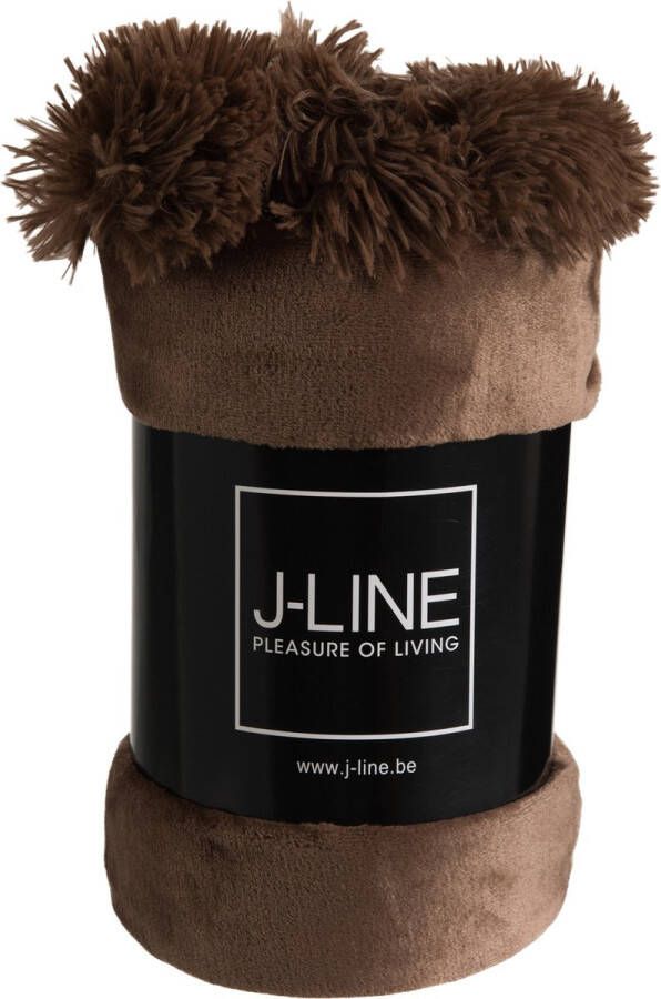 J-Line Plaid Pompom fleece deken polyester bruin 170 x 130 cm woonaccessoires