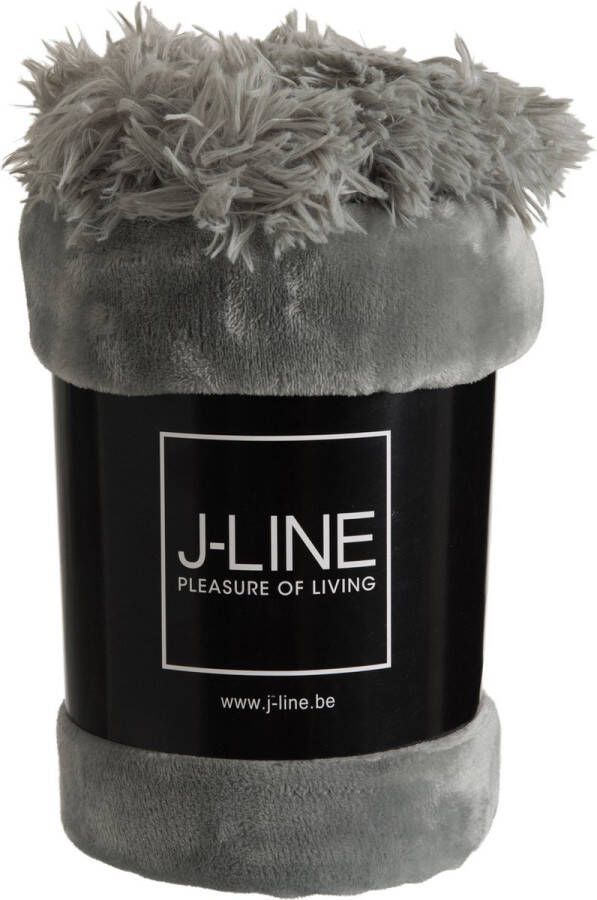 J-Line Plaid Pompom fleece deken polyester grijs 170 x 130 cm woonaccessoires