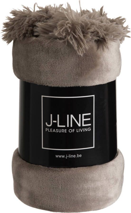 J-Line Plaid Pompom fleece deken polyester taupe 170 x 130 cm woonaccessoires