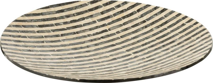 J-Line Plateau Rond Strepen Zeeschelpen Mdf Zwart Wit Dienblad 45.00 x 45.00 cm
