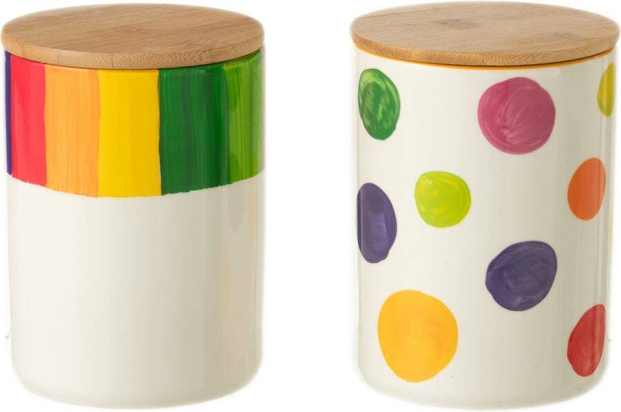 J-Line Polka Stip Streep voorraadpot porselein mix 2 stuks