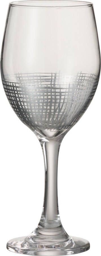 J-Line Raster glas op voet wijnglas transparant & zilver woonaccessoires