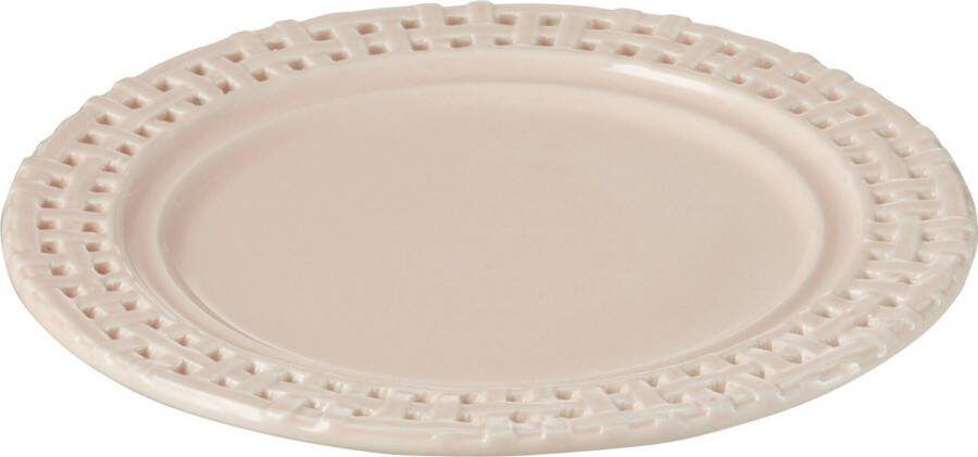 J-Line Rond bord keramiek roze 4 stuks woonaccessoires