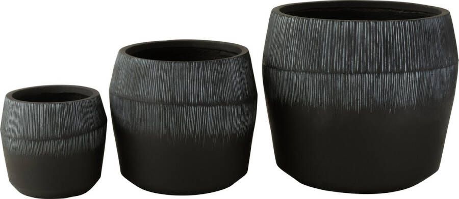 J-Line S 3 Bloempot Vezelklei Zwart